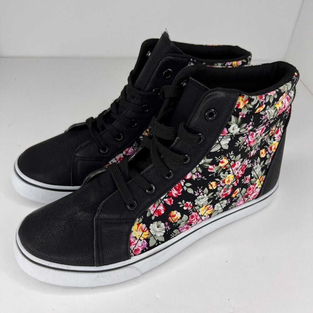 Navig8 Womens Black Flower Enchant-77 Hi-Top Casual Lace Up Size 10 Sneakers